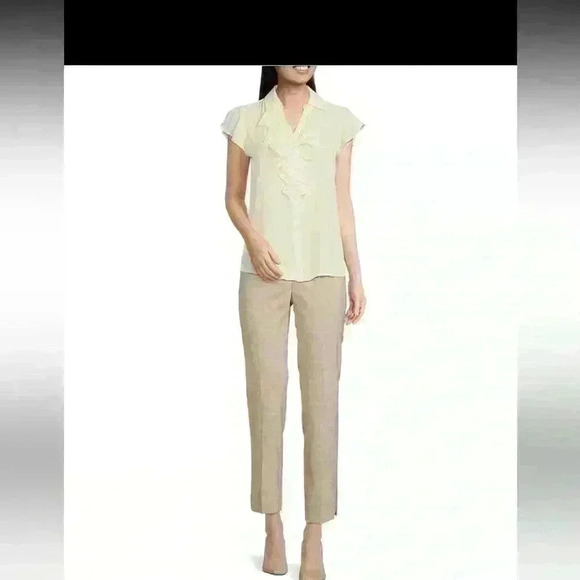 Calvin Klein, blouse 
v-neckline L white ruffle front  airy cool.Great cond. - Picture 2 of 15
